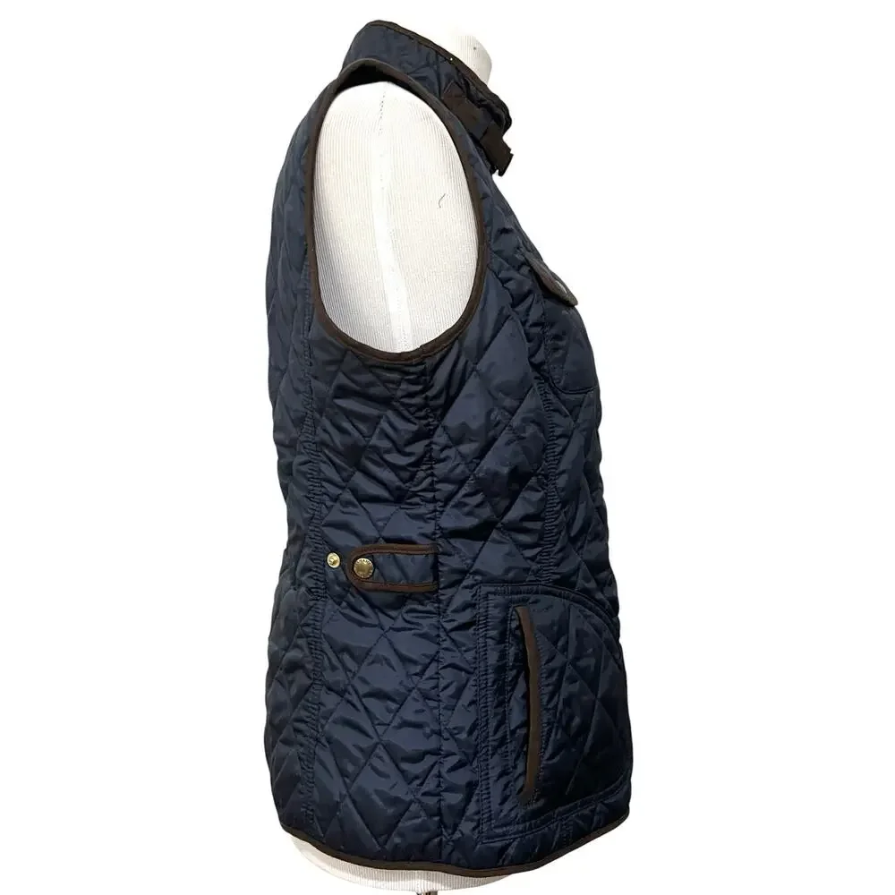 Banana Republic Quilted Vest Medium Navy Blue Full-Zip Pockets Equestrian Womens